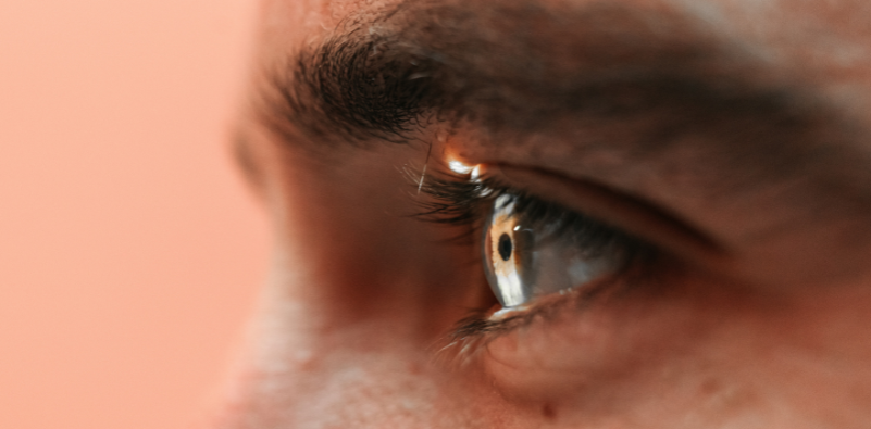 Close-up of a patient’s eye during a slit-lamp examination